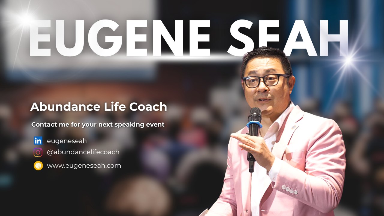Eugene Seah speaking, titled Abundance Life Coach